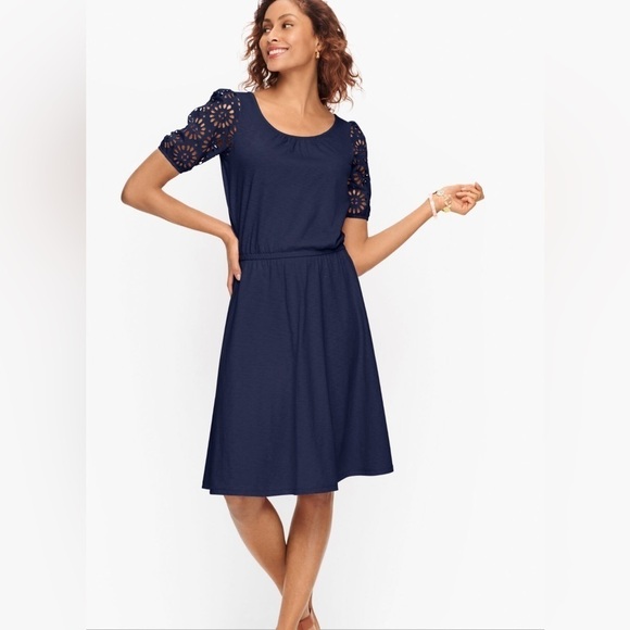 Talbots Knit Eyelet Lace Detail Petite Dress - Picture 1 of 5